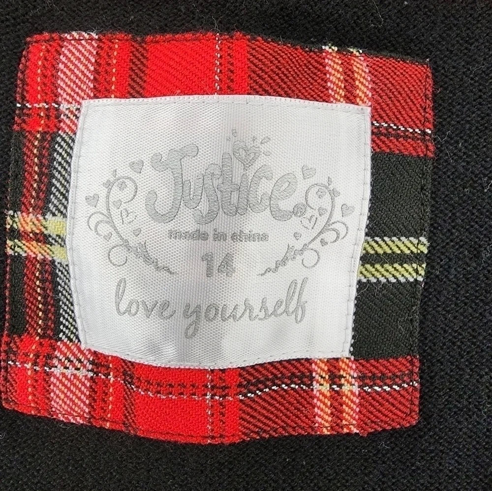 Justice Argyle Black Red White Girls Cardigan Sweater Size 14